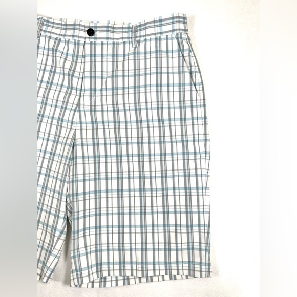 ADIDAS Men’s Flat Front Shorts Blue Gray Plaid Casual Size 35‎ Athleisure Golf - Picture 2 of 14